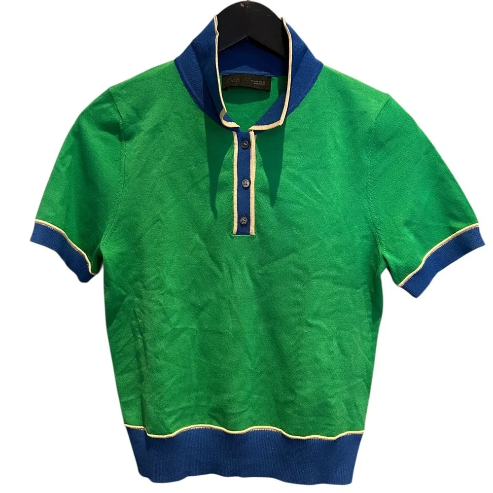 Zara Contrast Knit Short Sleeve Polo Shirt - Picture 6 of 13